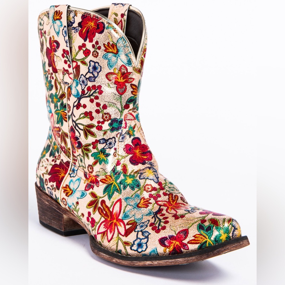 Roper Floral Embroidered Heeled Boots - Multicolor